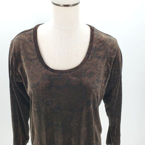 Vintage Chico's Design Top Brown Black Snake Print Velvet Long Sleeve Size 3 XL - Picture 2 of 9